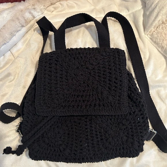 Handbags - Black Crochet Backpack